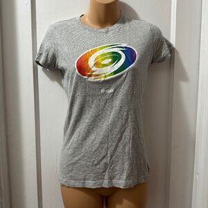 Reebok Carolina Hurricanes Rainbow Logo Grey Short Sleeve Top in S
